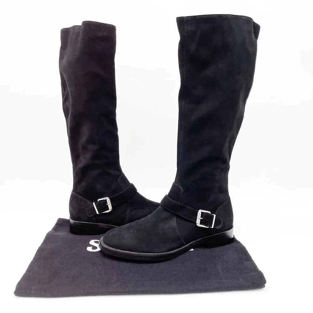 NEW Schutz Luidi Womens 7 Buckled Suede Leather Knee Boot‎ Black Side Zip